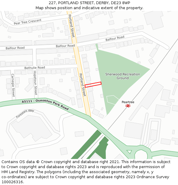 227, PORTLAND STREET, DERBY, DE23 8WP: Location map and indicative extent of plot