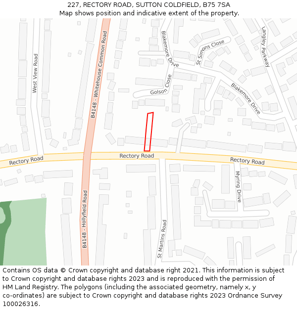 227, RECTORY ROAD, SUTTON COLDFIELD, B75 7SA: Location map and indicative extent of plot