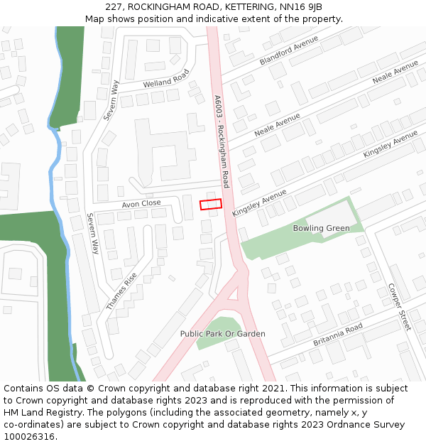 227, ROCKINGHAM ROAD, KETTERING, NN16 9JB: Location map and indicative extent of plot