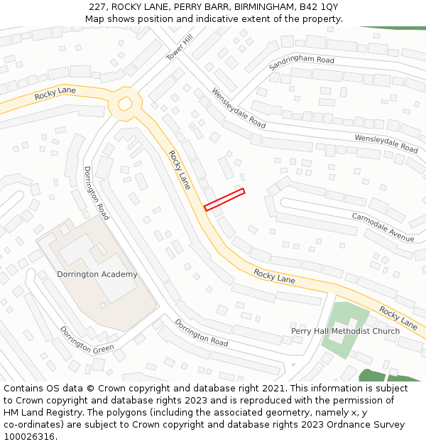 227, ROCKY LANE, PERRY BARR, BIRMINGHAM, B42 1QY: Location map and indicative extent of plot