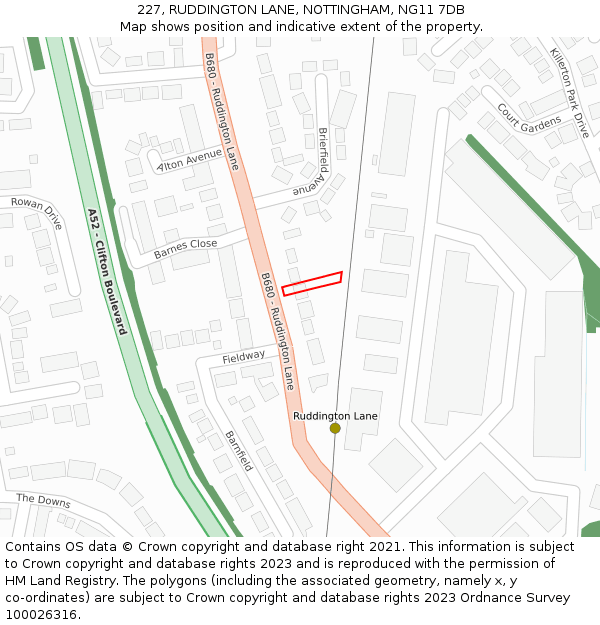 227, RUDDINGTON LANE, NOTTINGHAM, NG11 7DB: Location map and indicative extent of plot