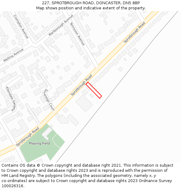 227, SPROTBROUGH ROAD, DONCASTER, DN5 8BP: Location map and indicative extent of plot