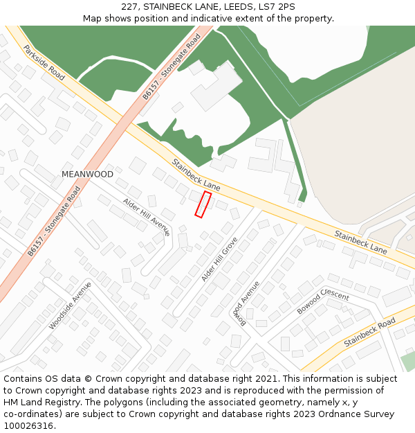 227, STAINBECK LANE, LEEDS, LS7 2PS: Location map and indicative extent of plot