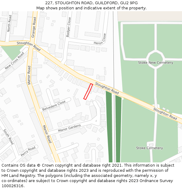 227, STOUGHTON ROAD, GUILDFORD, GU2 9PG: Location map and indicative extent of plot