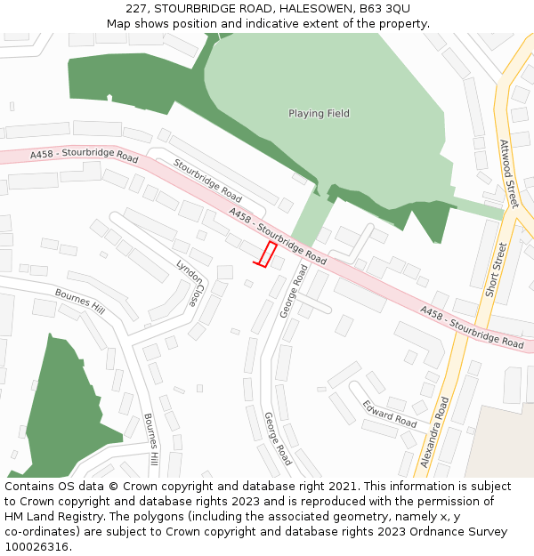 227, STOURBRIDGE ROAD, HALESOWEN, B63 3QU: Location map and indicative extent of plot