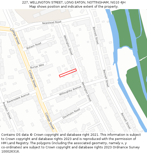 227, WELLINGTON STREET, LONG EATON, NOTTINGHAM, NG10 4JH: Location map and indicative extent of plot