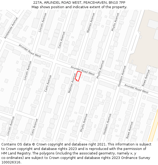 227A, ARUNDEL ROAD WEST, PEACEHAVEN, BN10 7PP: Location map and indicative extent of plot