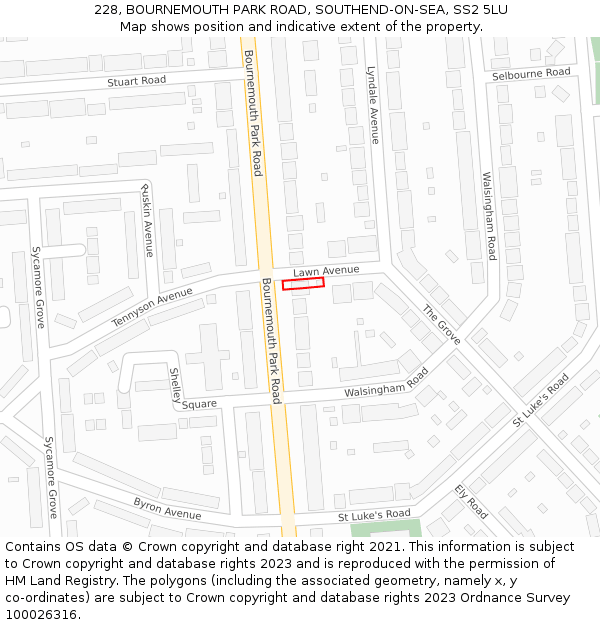 228, BOURNEMOUTH PARK ROAD, SOUTHEND-ON-SEA, SS2 5LU: Location map and indicative extent of plot