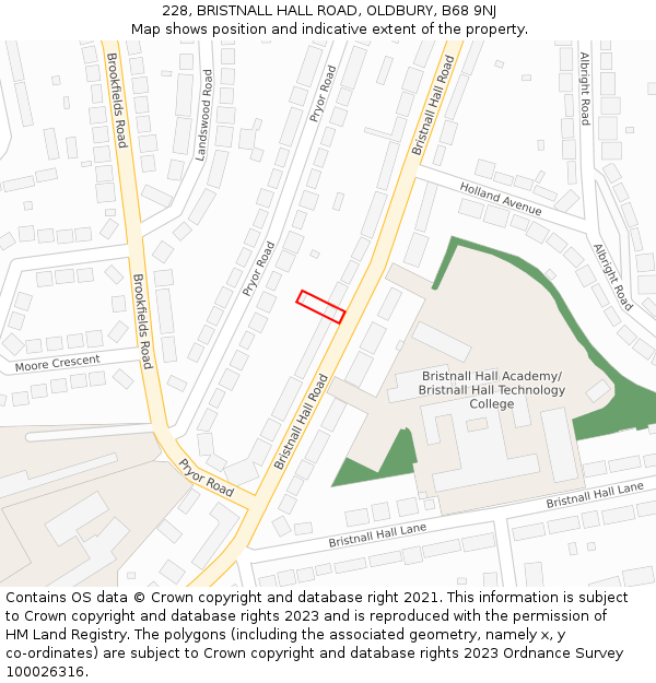 228, BRISTNALL HALL ROAD, OLDBURY, B68 9NJ: Location map and indicative extent of plot