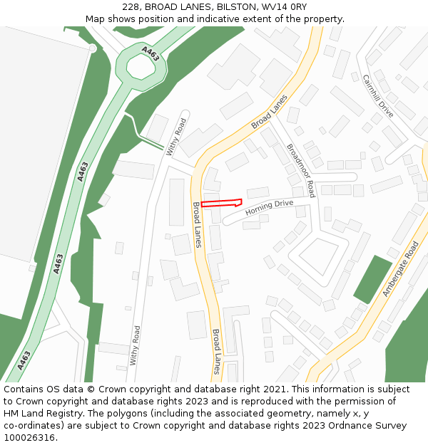 228, BROAD LANES, BILSTON, WV14 0RY: Location map and indicative extent of plot