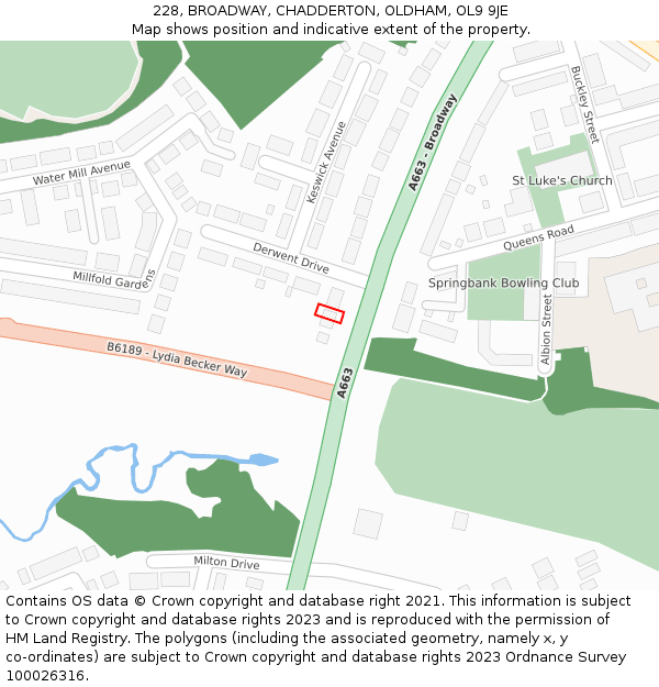 228, BROADWAY, CHADDERTON, OLDHAM, OL9 9JE: Location map and indicative extent of plot