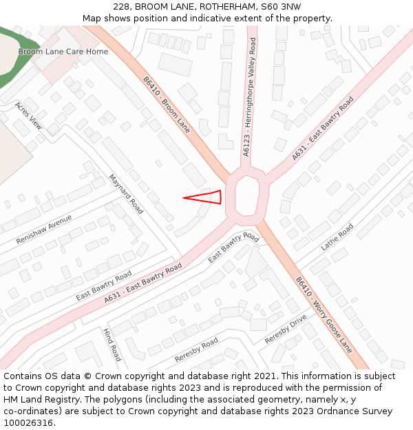 228, BROOM LANE, ROTHERHAM, S60 3NW: Location map and indicative extent of plot