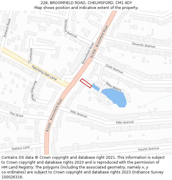 228, BROOMFIELD ROAD, CHELMSFORD, CM1 4DY: Location map and indicative extent of plot