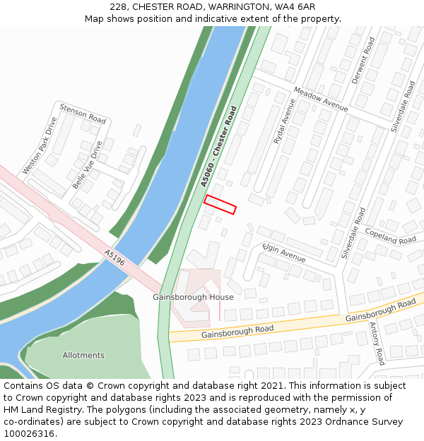 228, CHESTER ROAD, WARRINGTON, WA4 6AR: Location map and indicative extent of plot