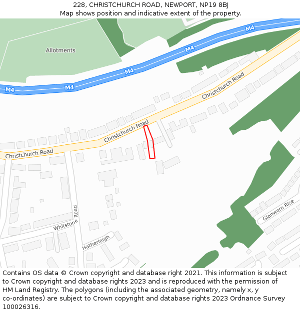 228, CHRISTCHURCH ROAD, NEWPORT, NP19 8BJ: Location map and indicative extent of plot