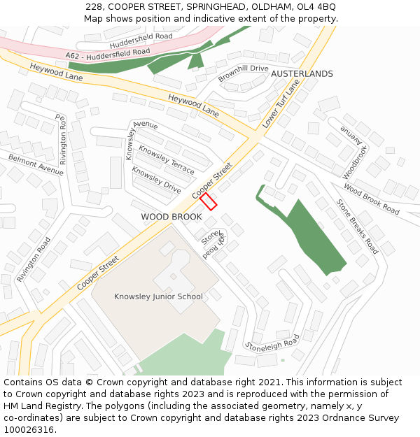 228, COOPER STREET, SPRINGHEAD, OLDHAM, OL4 4BQ: Location map and indicative extent of plot