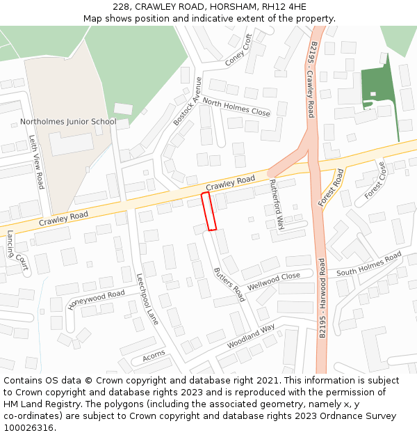 228, CRAWLEY ROAD, HORSHAM, RH12 4HE: Location map and indicative extent of plot