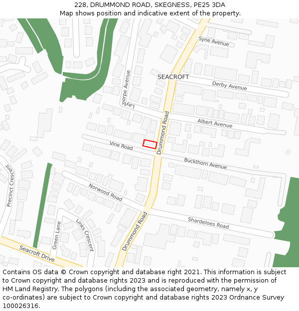 228, DRUMMOND ROAD, SKEGNESS, PE25 3DA: Location map and indicative extent of plot