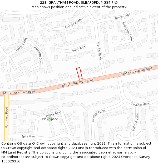 228, GRANTHAM ROAD, SLEAFORD, NG34 7NX: Location map and indicative extent of plot