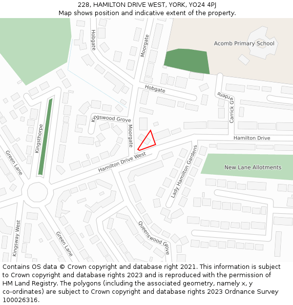 228, HAMILTON DRIVE WEST, YORK, YO24 4PJ: Location map and indicative extent of plot