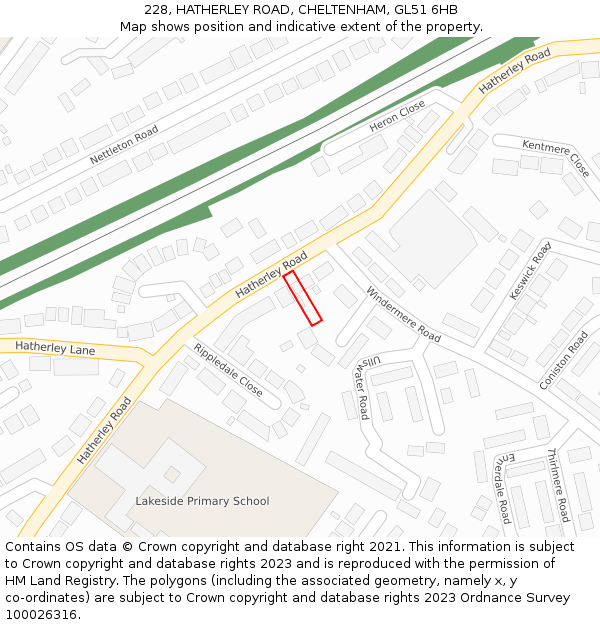 228, HATHERLEY ROAD, CHELTENHAM, GL51 6HB: Location map and indicative extent of plot