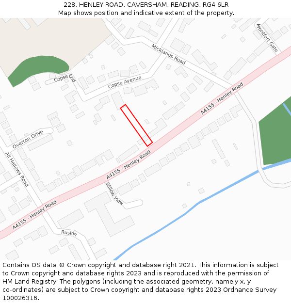 228, HENLEY ROAD, CAVERSHAM, READING, RG4 6LR: Location map and indicative extent of plot