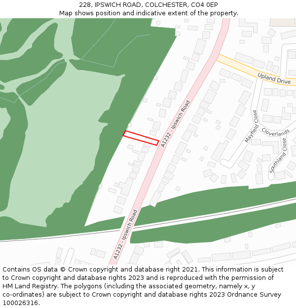 228, IPSWICH ROAD, COLCHESTER, CO4 0EP: Location map and indicative extent of plot