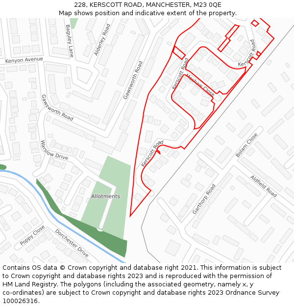 228, KERSCOTT ROAD, MANCHESTER, M23 0QE: Location map and indicative extent of plot