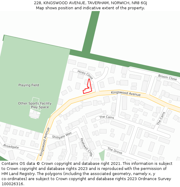 228, KINGSWOOD AVENUE, TAVERHAM, NORWICH, NR8 6GJ: Location map and indicative extent of plot