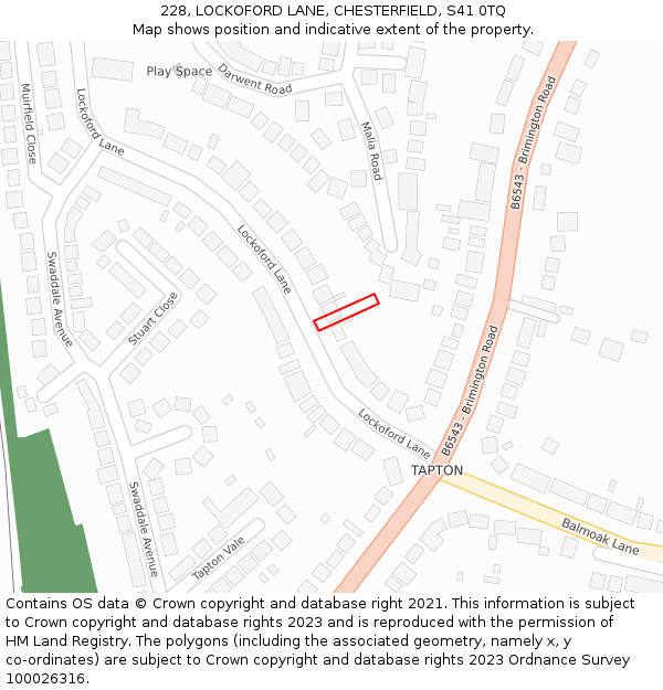 228, LOCKOFORD LANE, CHESTERFIELD, S41 0TQ: Location map and indicative extent of plot