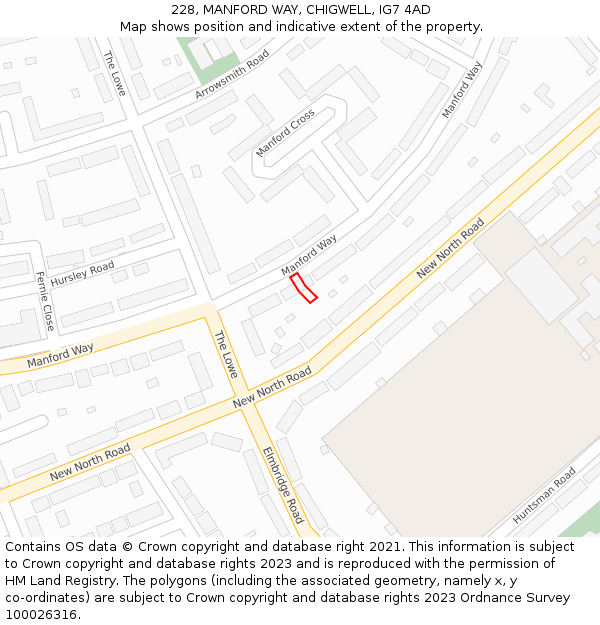 228, MANFORD WAY, CHIGWELL, IG7 4AD: Location map and indicative extent of plot