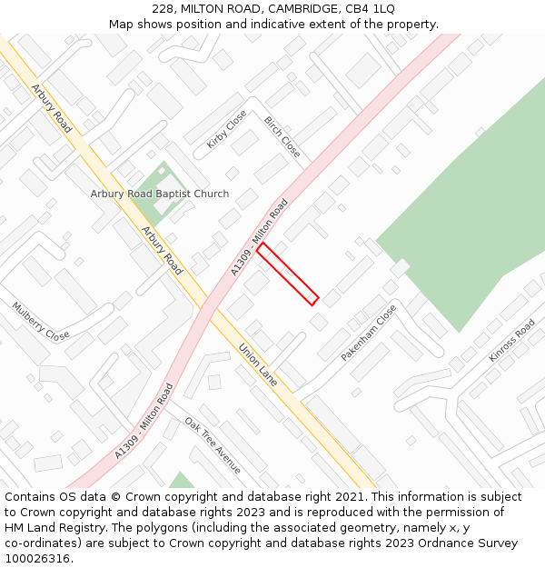 228, MILTON ROAD, CAMBRIDGE, CB4 1LQ: Location map and indicative extent of plot