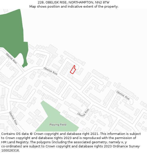 228, OBELISK RISE, NORTHAMPTON, NN2 8TW: Location map and indicative extent of plot