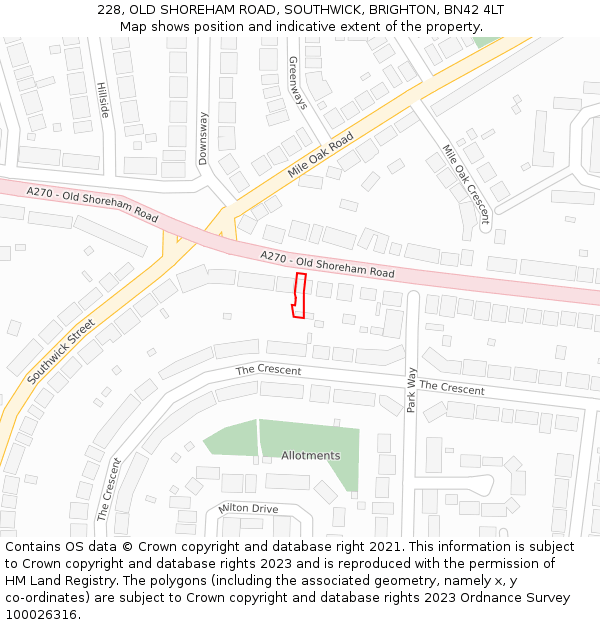 228, OLD SHOREHAM ROAD, SOUTHWICK, BRIGHTON, BN42 4LT: Location map and indicative extent of plot