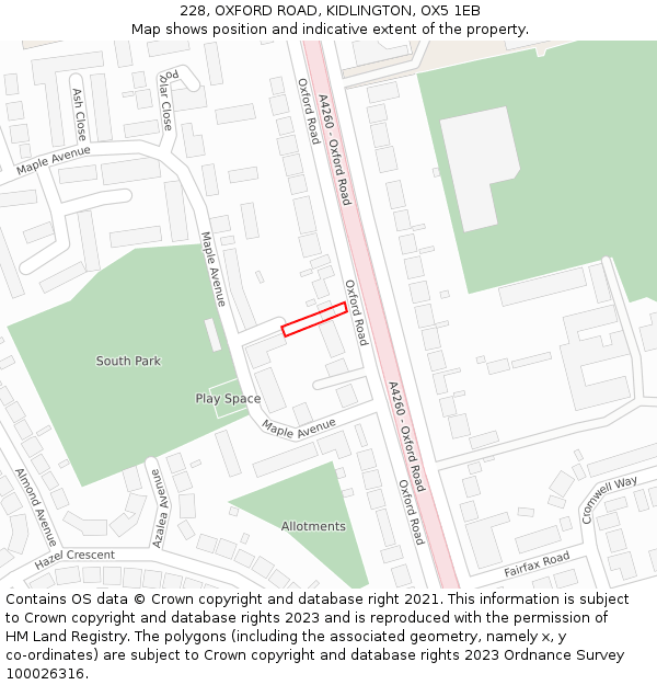 228, OXFORD ROAD, KIDLINGTON, OX5 1EB: Location map and indicative extent of plot