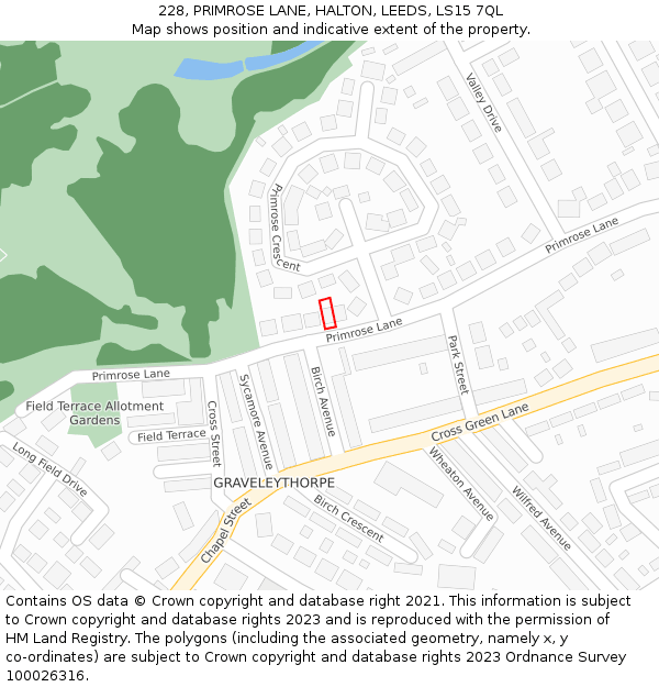 228, PRIMROSE LANE, HALTON, LEEDS, LS15 7QL: Location map and indicative extent of plot