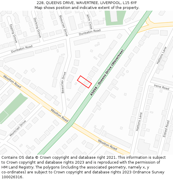 228, QUEENS DRIVE, WAVERTREE, LIVERPOOL, L15 6YF: Location map and indicative extent of plot