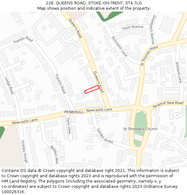 228, QUEENS ROAD, STOKE-ON-TRENT, ST4 7LG: Location map and indicative extent of plot