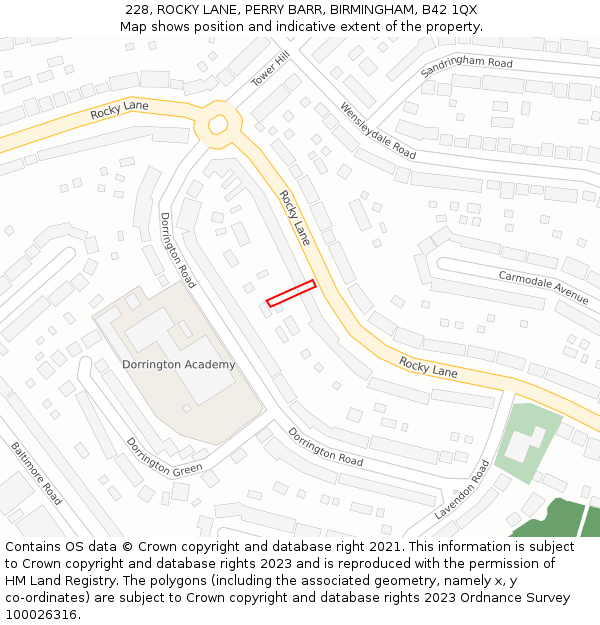 228, ROCKY LANE, PERRY BARR, BIRMINGHAM, B42 1QX: Location map and indicative extent of plot