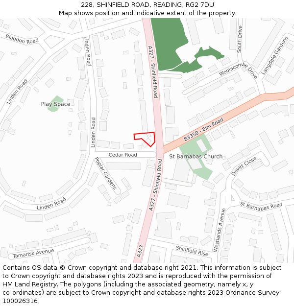 228, SHINFIELD ROAD, READING, RG2 7DU: Location map and indicative extent of plot