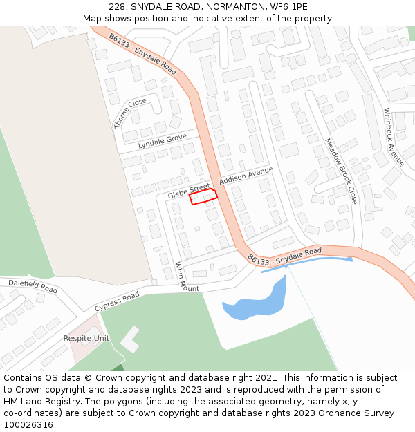 228, SNYDALE ROAD, NORMANTON, WF6 1PE: Location map and indicative extent of plot