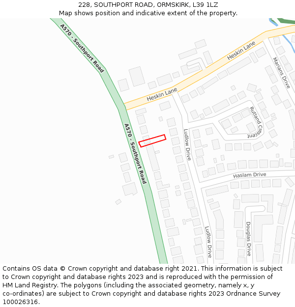 228, SOUTHPORT ROAD, ORMSKIRK, L39 1LZ: Location map and indicative extent of plot