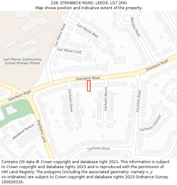 228, STAINBECK ROAD, LEEDS, LS7 2NN: Location map and indicative extent of plot