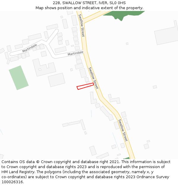 228, SWALLOW STREET, IVER, SL0 0HS: Location map and indicative extent of plot