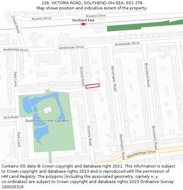 228, VICTORIA ROAD, SOUTHEND-ON-SEA, SS1 2TB: Location map and indicative extent of plot