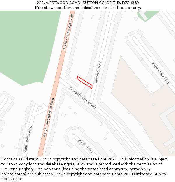 228, WESTWOOD ROAD, SUTTON COLDFIELD, B73 6UQ: Location map and indicative extent of plot