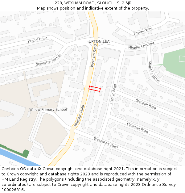 228, WEXHAM ROAD, SLOUGH, SL2 5JP: Location map and indicative extent of plot