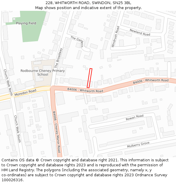 228, WHITWORTH ROAD, SWINDON, SN25 3BL: Location map and indicative extent of plot