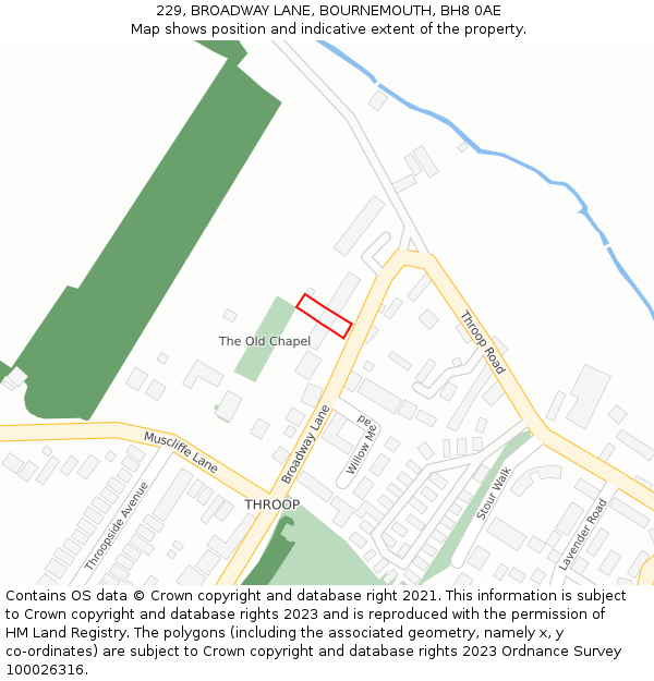 229, BROADWAY LANE, BOURNEMOUTH, BH8 0AE: Location map and indicative extent of plot