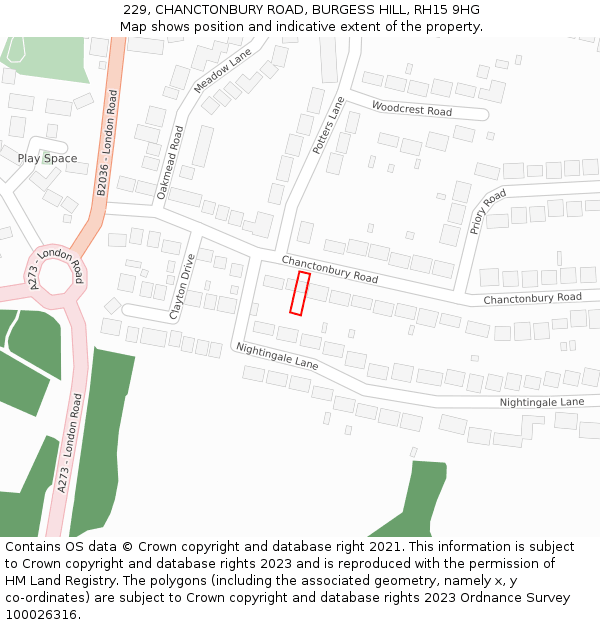 229, CHANCTONBURY ROAD, BURGESS HILL, RH15 9HG: Location map and indicative extent of plot